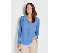 Kurzarmbluse GOLDNER "Elegantes Chiffonshirt mit Jersey-Details", Damen, Gr. 52, blau, Obermaterial: 50% Polyester PES. 47% Viskose CV. 3% Elasthan EL., eng Gerade, Blusen, Schlitz (78701503-52) blau