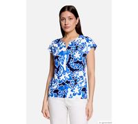 Kurzarmshirt BETTY & CO "Damen mit Gummizug", Damen, Gr. M, blau (weiß, dunkelblau), Obermaterial: 50% Baumwolle, 50% Modal, loose fit normal, Rundhals, Shirts (11880027-M) weiß, dunkelblau
