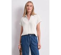 Hemdbluse STREET ONE, Damen, Gr. 42, sanftes weiß, Stoff, 100% Viskose, unifarben, normal normal, V-Ausschnitt, abgesteppt, Blusen Hemdbluse, aus softer Viskose (21488550-42) sanftes weiß