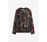 Langarmbluse BONPRIX, Damen, Gr. 38, schwarz (schwarz floral), Obermaterial: 100% Polyester. Einsatz: 97% Polyester, 3% metallisierte Fasern, loose fit, Blusen, lockere Passform, aus Polyester, elegan