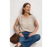 Shirtbluse STREET ONE, Damen, Gr. 34, clay sand, Stoff, 88% Viskose, 12% Polyamid, unifarben, normal normal, Rundhals, abgesteppt, Blusen, in Blusen-Optik (55515553-34) clay sand