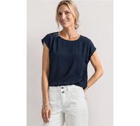 Shirtbluse STREET ONE, Damen, Gr. 44, schwarzest blau, Stoff, 88% Viskose, 12% Polyamid, unifarben, normal normal, Rundhals, abgesteppt, Blusen, in Blusen-Optik (53897026-44) schwarzest blau