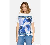 Kurzarmshirt BETTY BARCLAY "Damen mit Schleifenknoten", Damen, Gr. 38, patch cream, blau, Obermaterial: 95% Baumwolle, 05% Elasthan, festlich, loose fit normal, U-Boot-Ausschnitt, Shirts (39326757-38)