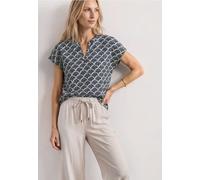Kurzarmbluse STREET ONE, Damen, Gr. 44, shadowed navy, Stoff, 100% Viskose, gemustert, normal normal, Rundhals, abgesteppt, Blusen, aus softer Viskose (70203716-44) shadowed navy