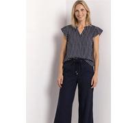 Kurzarmbluse STREET ONE, Damen, Gr. 40, schwarzest blau, Web, Obermaterial: 100% Viskose, gemustert, normal hüftbedeckend, V-Ausschnitt, Volant, Blusen, Sommerbluse mit grafischem Muster und Volant-Är