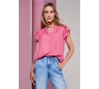 Street One Damen Kurzarmbluse mit Split Neck und Volant-Ärmeln 100% Viskose blush berry Gr. 40