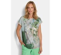 Print-Shirt GOLDNER "Kurzgröße Druckshirt mit Folienprint", Damen, Gr. 19, grün, gemustert, Obermaterial: 100% Polyester PES., gerade, Shirts, Rückteil aus elastischem Jersey (86786911-19) grün, gemus