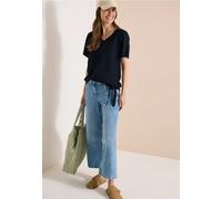 Kurzarmbluse CECIL, Damen, Gr. S (38), universal blau, Stoff, 100% Viskose, unifarben, klassisch normal, V-Ausschnitt, normaler Saum, Blusen, mit Knotendetail am Saum (86308109-S) universal blau