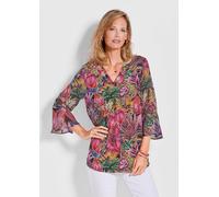 Schlupfbluse GOLDNER "Bunte Tunika mit floralem Print", Damen, Gr. 42, bunt (bunt, gemustert), Obermaterial: 95% Viskose CV. 5% Elasthan EL., figurumspielend, V-Ausschnitt, weit Volant, Blusen Schlupf