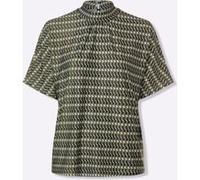 Blusenshirt HEINE "Shirtbluse", Damen, Gr. 48, oliv, schwarz, bedruckt, 95% Polyester, 5% Elasthan, bedruckt, gemustert, mehrfarbig, Rundhals, Shirts Blusenshirt (57465261-48) oliv, schwarz, bedruckt