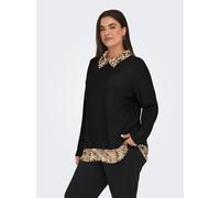 Blusenshirt ONLY CARMAKOMA "CARALBA LS MIX TOP JRS", Damen, Gr. L, schwarz (schwarz detail:woven leo), Jersey, Obermaterial: 95% Polyester, 5% Elasthan, unifarben mit Farbeinsatz, regular fit hüftbede