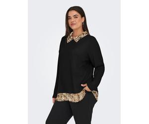 Blusenshirt ONLY CARMAKOMA "CARALBA LS MIX TOP JRS", Damen, Gr. M, schwarz (schwarz detail:woven leo), Jersey, Obermaterial: 95% Polyester, 5% Elasthan, unifarben mit Farbeinsatz, regular fit hüftbede