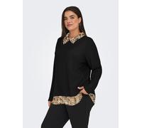 Blusenshirt ONLY CARMAKOMA "CARALBA LS MIX TOP JRS", Damen, Gr. S, schwarz (schwarz detail:woven leo), Jersey, Obermaterial: 95% Polyester, 5% Elasthan, unifarben mit Farbeinsatz, regular fit hüftbede