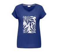 Blusenshirt ONLY CARMAKOMA "CARVIGGA S/S O-NECK MIX TEE JRS BS", Damen, Gr. M (46/48), blau (mazarine blau print:palm lady), Jersey, Obermaterial: 96% Viskose, 4% Elasthan, bedruckt, V-Ausschnitt, Shi