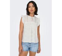 Blusenshirt ONLY, Damen, Gr. XL, weiß (cloud dancer), Web, Obermaterial: 100% Baumwolle, unifarben, regular fit normal, hoch geschlossener Ausschnitt, Shirts Blusenshirt, mit Lochstickerei (59316267-X