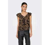 Blusenshirt ONLY "ONLASTA LIFE CAPSLEEVE V-NECK TOP PTM", Damen, Gr. M, schwarz (schwarz aop:warm leo), Jersey, Obermaterial: 100% Polyester, bedruckt, loose fit normal, V-Ausschnitt, Shirts Blusenshi