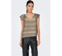 Blusenshirt ONLY "ONLASTA LIFE CAPSLEEVE V-NECK TOP PTM", Damen, Gr. XS (34), grün (oil grün aop:borders paradise), Jersey, Obermaterial: 100% Polyester, gemustert, loose fit normal, V-Ausschnitt, Shi