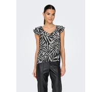 Blusenshirt ONLY "ONLASTA LIFE CAPSLEEVE V-NECK TOP PTM", Damen, Gr. XS, schwarz aop:monochrome leafy, Jersey, Obermaterial: 100% Polyester, bedruckt, loose fit normal, V-Ausschnitt, Shirts Blusenshir