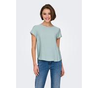 Blusenshirt ONLY "ONLAYA LIFE S/S O-NECK TOP NOOS PTM", Damen, Gr. XS (34), grau (gray mist), Web, Obermaterial: 83% Viskose, 17% Nylon, unifarben, regular fit, Rundhals, Shirts Blusenshirt (79782909-