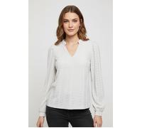 Blusenshirt ONLY "ONLMELANIE L/S SPLIT TOP JRS", Damen, Gr. XS, cloud dancer, Jersey, Obermaterial: 98% Polyester, 2% Elasthan, unifarben, regular fit, Rundhals, Shirts Blusenshirt (74460311-XS) cloud