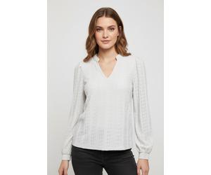 Blusenshirt ONLY "ONLMELANIE L/S SPLIT TOP JRS", Damen, Gr. XS, weiß (cloud dancer), Jersey, Obermaterial: 98% Polyester, 2% Elasthan, unifarben, regular fit, Rundhals, Shirts Blusenshirt (74460311-XS