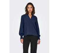 Blusenshirt ONLY "ONLMETTE V-NECK LS SMOCK TOP NOOS WVN", Damen, Gr. L, blau (naval academy), Web, Obermaterial: 100% Polyester, unifarben, regular fit normal, V-Ausschnitt, gesmokt, Shirts Blusenshir