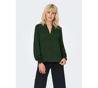 Blusenshirt ONLY "ONLMETTE V-NECK LS SMOCK TOP NOOS WVN", Damen, Gr. M, bunt (duffel bag), Web, Obermaterial: 100% Polyester, unifarben, regular fit normal, V-Ausschnitt, gesmokt, Shirts Blusenshirt,