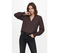 Blusenshirt ONLY "ONLMETTE V-NECK LS SMOCK TOP NOOS WVN", Damen, Gr. S, braun (decadent chocolate), Web, Obermaterial: 100% Polyester, unifarben, regular fit normal, V-Ausschnitt, gesmokt, Shirts Blus