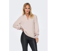 Blusenshirt ONLY "ONLMETTE V-NECK LS SMOCK TOP NOOS WVN", Damen, Gr. S, grau (gray morn), Web, Obermaterial: 100% Polyester, unifarben, regular fit normal, V-Ausschnitt, gesmokt, Shirts Blusenshirt (3