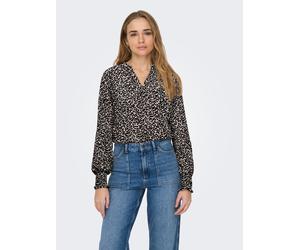 Blusenshirt ONLY "ONLMETTE V-NECK LS SMOCK TOP NOOS WVN", Damen, Gr. XL, beige (pumice stone aop:leo), Web, Obermaterial: 100% Polyester, bedruckt, regular fit normal, V-Ausschnitt, gesmokt, Shirts Bl