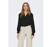 Blusenshirt ONLY "ONLMETTE V-NECK LS SMOCK TOP NOOS WVN", Damen, Gr. XL, schwarz, Web, Obermaterial: 100% Polyester, unifarben, regular fit normal, V-Ausschnitt, gesmokt, Shirts Blusenshirt, Kunstfase