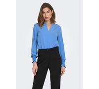 Blusenshirt ONLY "ONLMETTE V-NECK LS SMOCK TOP NOOS WVN", Damen, Gr. XS, blau (provence), Web, Obermaterial: 100% Polyester, unifarben, regular fit normal, V-Ausschnitt, gesmokt, Shirts Blusenshirt, K