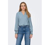 Blusenshirt ONLY "ONLMETTE V-NECK LS SMOCK TOP NOOS WVN", Damen, Gr. XS, celestial blau, Web, Obermaterial: 100% Polyester, unifarben, regular fit normal, V-Ausschnitt, gesmokt, Shirts Blusenshirt (35
