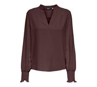 Blusenshirt ONLY "ONLMETTE V-NECK LS SMOCK TOP NOOS WVN", Damen, Gr. XS, decadent chocolate, Web, Obermaterial: 100% Polyester, unifarben, regular fit normal, V-Ausschnitt, gesmokt, Shirts Blusenshirt