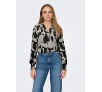 Blusenshirt ONLY "ONLMETTE V-NECK LS SMOCK TOP NOOS WVN", Damen, Gr. XS, moonbeam aop:upscale geo, Web, Obermaterial: 100% Polyester, bedruckt, regular fit normal, V-Ausschnitt, gesmokt, Shirts Blusen