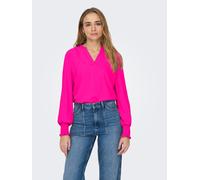 Blusenshirt ONLY "ONLMETTE V-NECK LS SMOCK TOP NOOS WVN", Damen, Gr. XS, pink glo, Web, Obermaterial: 100% Polyester, unifarben, regular fit normal, V-Ausschnitt, gesmokt, Shirts Blusenshirt (87473914