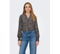 Blusenshirt ONLY "ONLMETTE V-NECK LS SMOCK TOP NOOS WVN", Damen, Gr. XS, pumice stone aop:leo, Web, Obermaterial: 100% Polyester, bedruckt, regular fit normal, V-Ausschnitt, gesmokt, Shirts Blusenshir