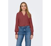 Blusenshirt ONLY "ONLMETTE V-NECK LS SMOCK TOP NOOS WVN", Damen, Gr. XXL, rot (apple butter), Web, Obermaterial: 100% Polyester, unifarben, regular fit normal, V-Ausschnitt, gesmokt, Shirts Blusenshir