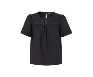 Blusenshirt PIECES "PCSIKKA SS TOP WVN NOOS BC", Damen, Gr. XL, schwarz, Jersey, Obermaterial: 100% Baumwolle, unifarben, regular fit normal, Rundhals, Shirts Blusenshirt, mit Puffärmeln (87401420-XL)