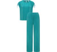 Blusenshirt RAGWEAR "Verllen Set YOUMODO", Damen, Gr. XS (34), dunkelpetrol, Material: 65% Polyester, 35% Viskose, Basic, weit lang, Rundhals, weit Rollsaum, Shirts Blusenshirt, Set aus langer Hose un