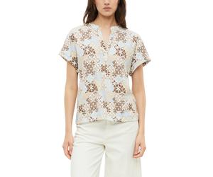 Blusenshirt S.OLIVER, Damen, Gr. 36, bunt (teak braun beige aop), Web, Obermaterial: 98% Polyester, 2% Elasthan, gemustert, normal hüftbedeckend, Rundhals, abgesteppte Kante, Shirts Blusenshirt, Kurza