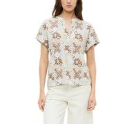 Blusenshirt S.OLIVER, Damen, Gr. 38, bunt (teak braun beige aop), Web, Obermaterial: 98% Polyester, 2% Elasthan, gemustert, normal hüftbedeckend, Rundhals, abgesteppte Kante, Shirts Blusenshirt, Kurza