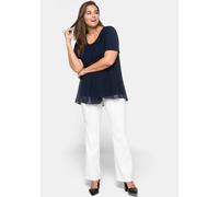 Blusenshirt SHEEGO "Blusenshirt", Damen, Gr. 42, blau (marine), 95% Viskose, 5% Elasthan, Chiffon:100% Polyester, unifarben, Rundhals, Shirts Blusenshirt (50284851-42) marine