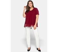 Blusenshirt mit gelegten Falten, im Lagenlook, rubinrot, Gr.46