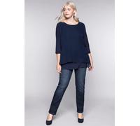 Blusenshirt SHEEGO "Blusenshirt", Damen, Gr. 48/50, blau (marine), 95% Viskose, 5% Elasthan, Webware:100% Polyester, unifarben, Rundhals, Shirts Blusenshirt (30258221-48) marine