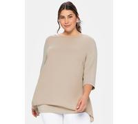 Blusenshirt SHEEGO "Blusenshirt", Damen, Gr. 52/54, beige, 95% Viskose, 5% Elasthan, Webware:100% Polyester, unifarben, Rundhals, Shirts Blusenshirt (25396262-52) beige