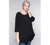 Blusenshirt SHEEGO "Blusenshirt", Damen, Gr. 52/54, schwarz, 95% Viskose, 5% Elasthan, Webware:100% Polyester, unifarben, Rundhals, Shirts Blusenshirt (89084463-52) schwarz