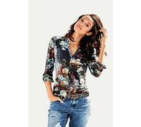 Blusenshirt "Shirtbluse", Damen, Gr. 38, blau (dunkelblau), 95% Viskose, 5% Elasthan, LINEA TESINI BY HEINE, geblümt, gemustert, V-Ausschnitt, Shirts Blusenshirt (75510520-38) dunkelblau