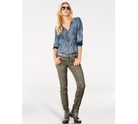 Blusenshirt HEINE "Shirtbluse", Damen, Gr. 46, blau, 100% Viskose, gemustert, gepunktet, V-Ausschnitt, Langarm, Shirts (93601412-46) blau