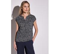 Blusenshirt STREET ONE, Damen, Gr. 34, blau (tiefblau), Web, 100% Baumwolle, bedruckt, gerade normal, Rundhals, Bündchen, Shirts Blusenshirt, aus reiner Baumwolle (72825540-34) tiefblau